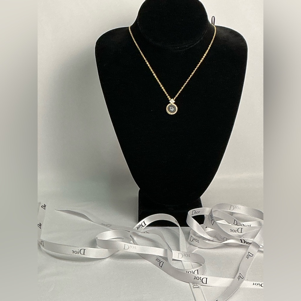 Authentic Vintage Christian Dior Crystal & Enamel Pendant Necklace Gold - Picture 4 of 13